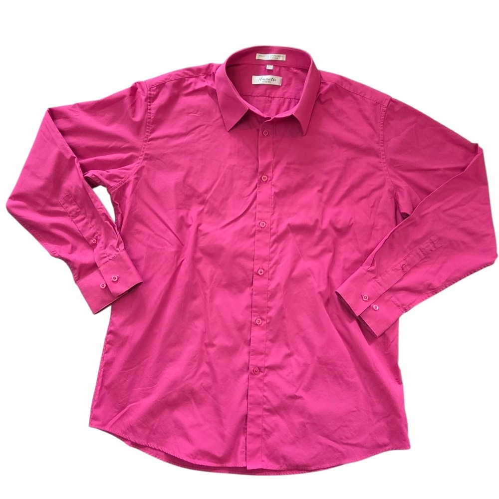 Amanti Mens Slim Fit Dress Shirt Magenta Pink 17.5 34/35 Button Down